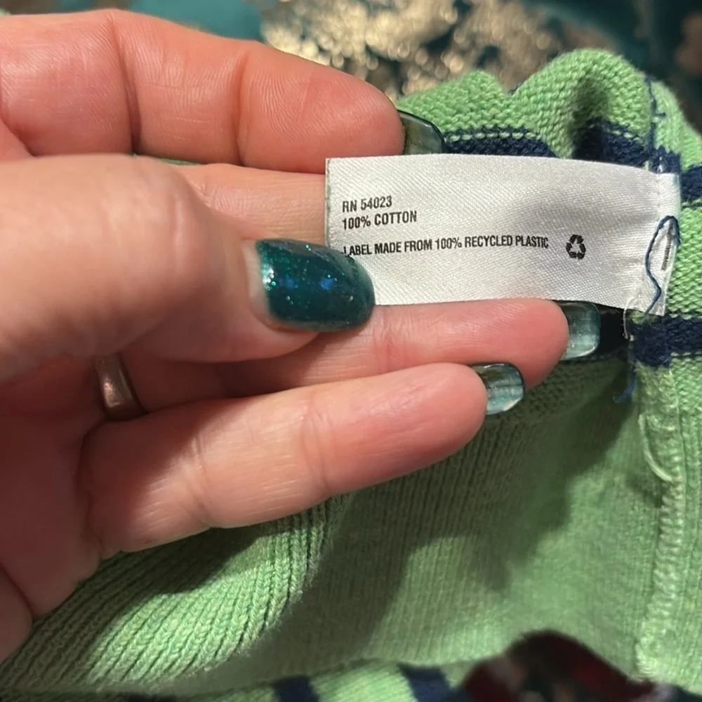 Gap toddler boys V striped cotton sweater same fabric patch elbows green blue 5